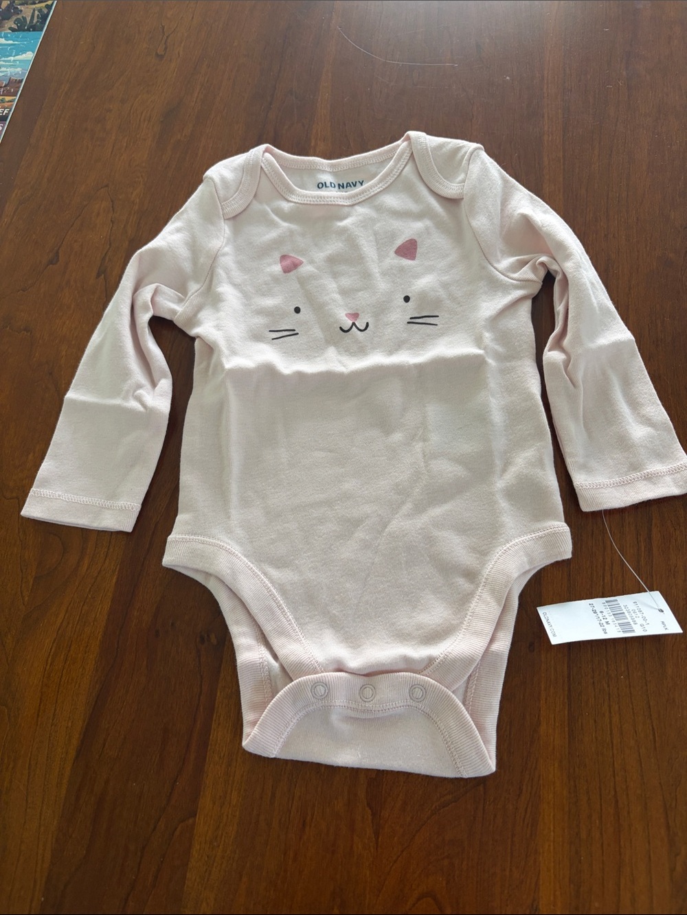 Old Navy Light Pink Cat Face Long-Sleeve Baby One-Piece